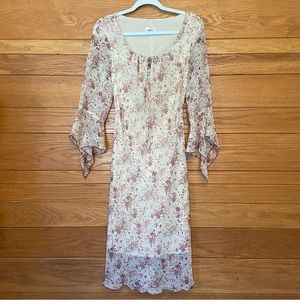 Y2K Studio Y tan floral bell sleeve dress
